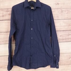 H&M Shirt Mens Medium Blue Slim Fit Easy Iron Long Sleeve Polka‎ Dot Dress Top